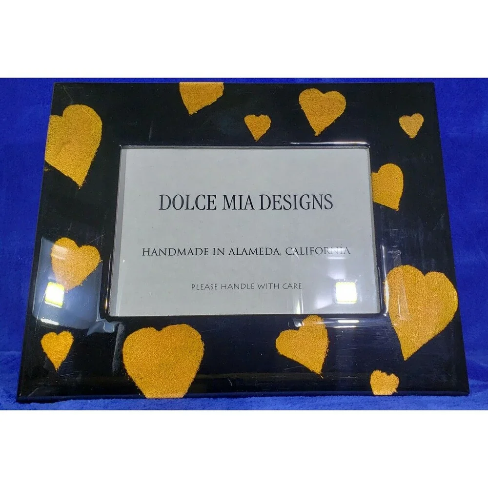 Dolce Mia Designs Picture Frame Handmade ~ Black w/Gold Hearts